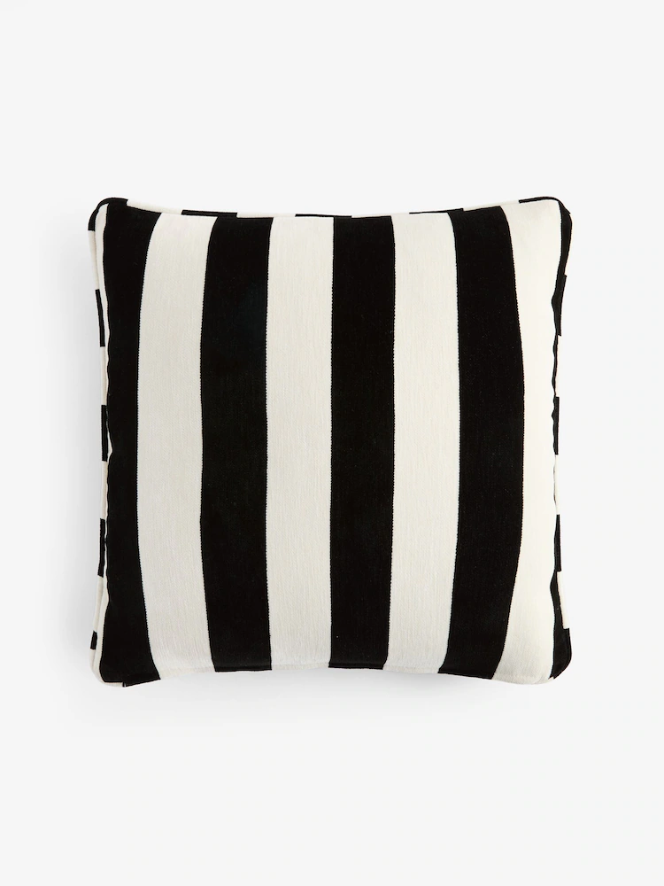 Black/White 50 x 50cm Chenille Stripe Cushion - Image 3