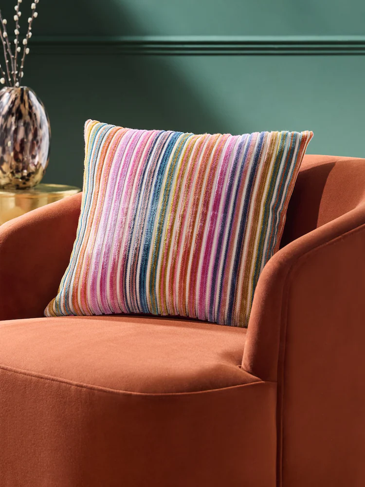 Bright 43 x 43cm Cut Velvet Stripe Cushion