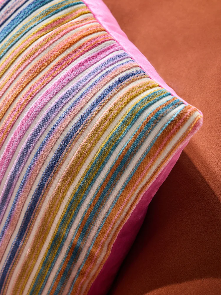 Bright 43 x 43cm Cut Velvet Stripe Cushion - Image 2