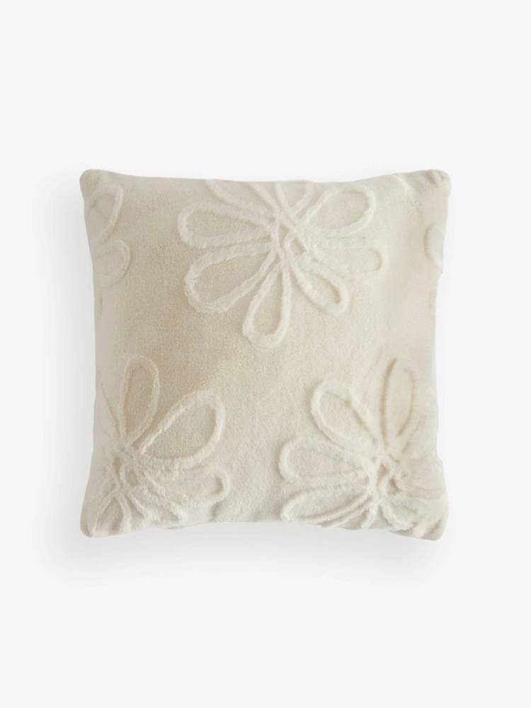 Cream 50 x 50cm Cut Faux Fur Daisy Cushion - Image 3