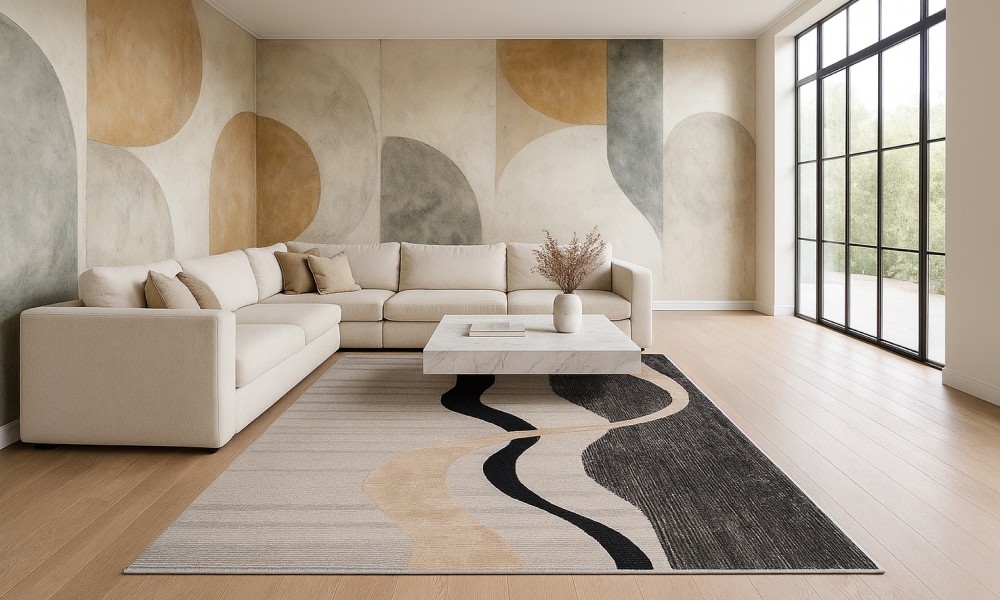 Cream textured rug modern Dubai living room