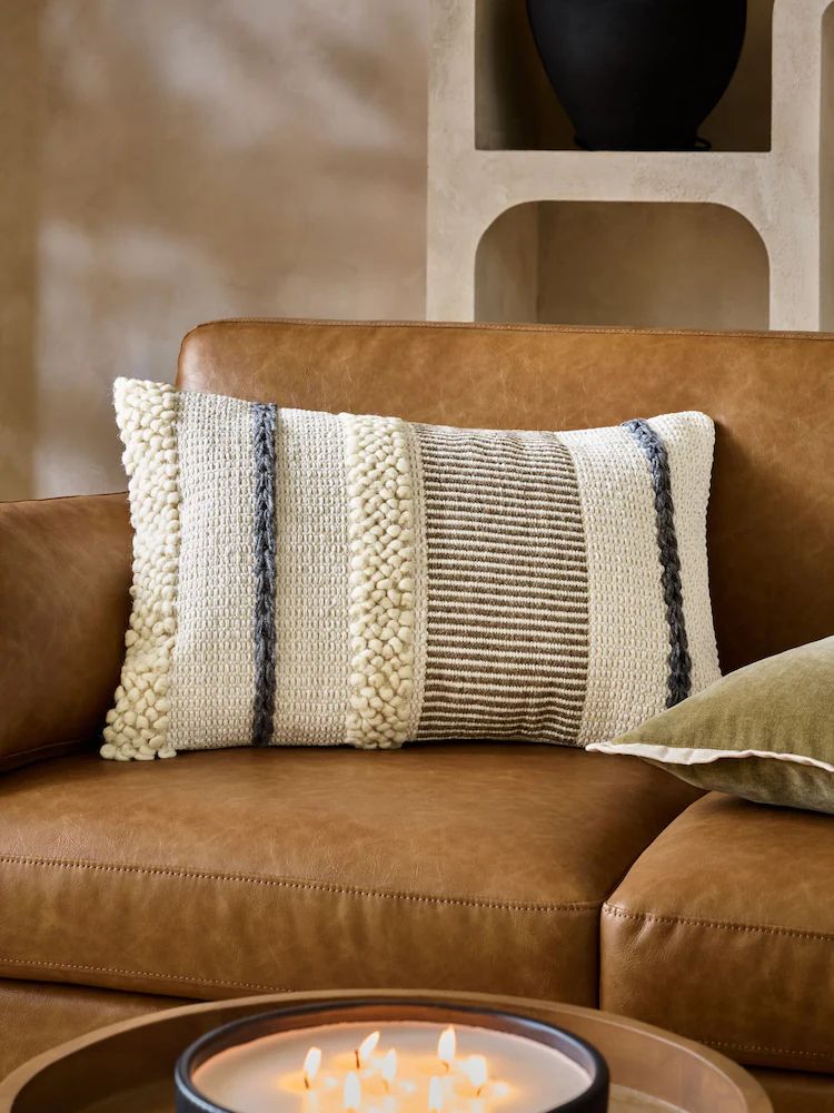 Natural 40 x 59cm Textured Stripe Cushion