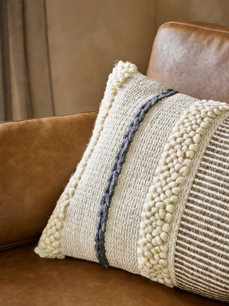 Natural 40 x 59cm Textured Stripe Cushion - Image 2