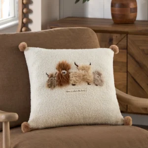 Natural Hamish Highland Cow 43 x 43cm Cosy Boucle Cushion