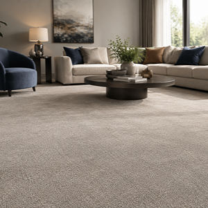 Modern living room featuring soft nylon wall to wall carpets Dubai installation with a seamless beige finish.