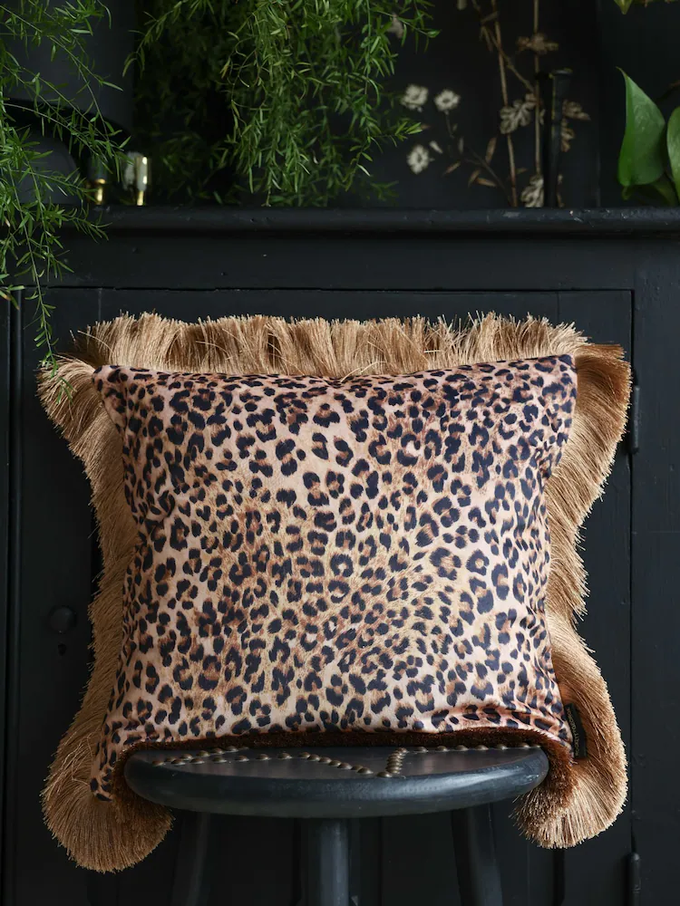 Rockett St George Leopard Love Velvet Fringe Cushion