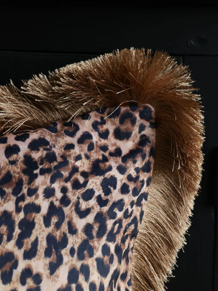 Rockett St George Leopard Love Velvet Fringe Cushion - Image 2