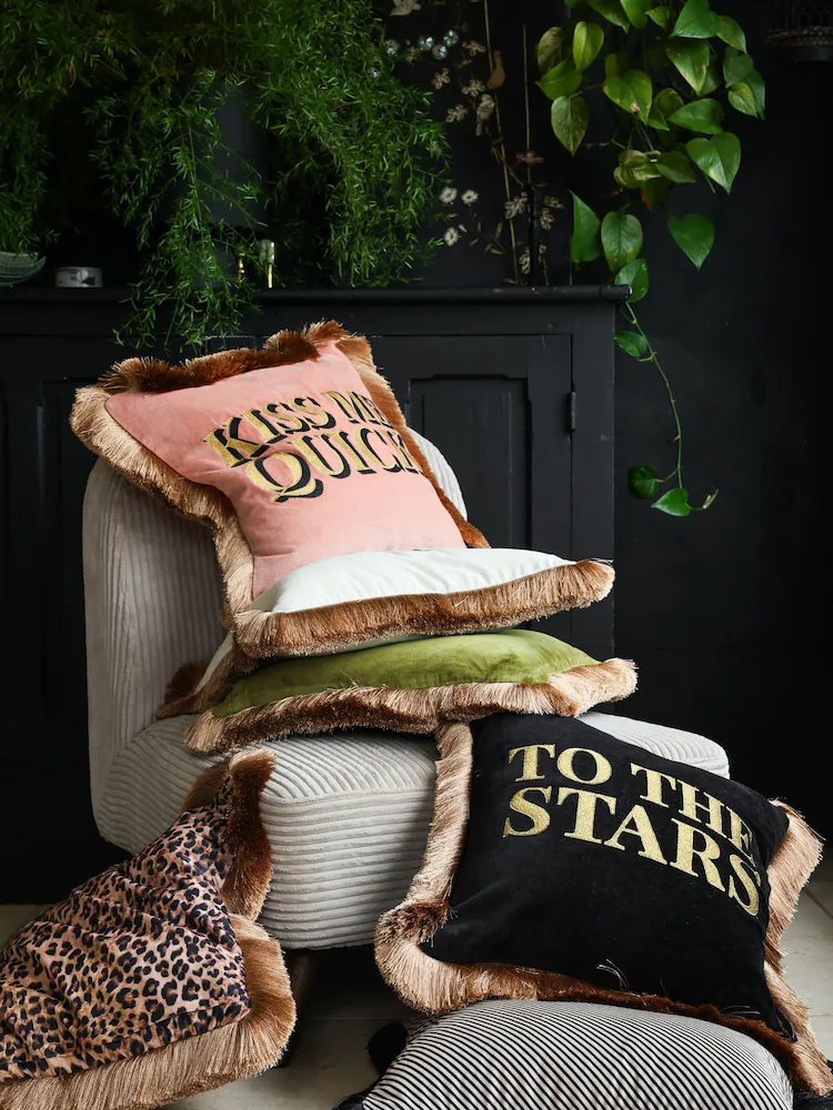 Rockett St George Leopard Love Velvet Fringe Cushion - Image 3