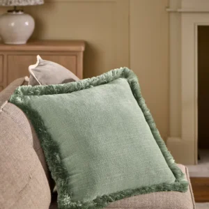Sage Green 50 x 50cm Chunky Fringe Velvet Chenille Cushion
