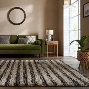 Arven Textured Stripe Plush Shaggy Rug