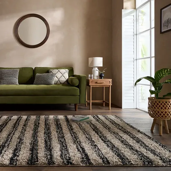 Arven Textured Stripe Plush Shaggy Rug