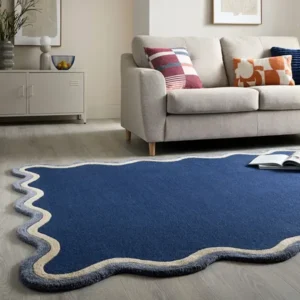 Azure Wave Border Wool Shaggy Rugs