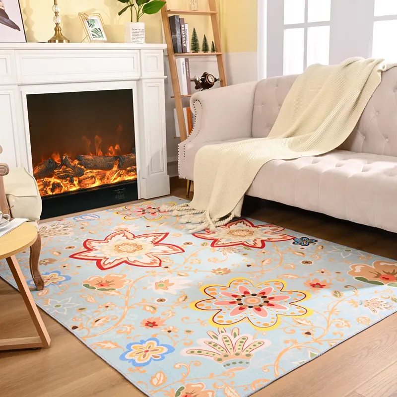 Demetia Floral Microfibre Washable-Area Rug