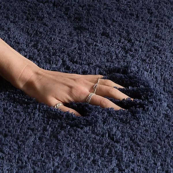 EVREN Dark Blue Plush Shaggy-Rugs