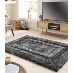 Origins Frame Charcoal Grey Plush Shaggy Rugs