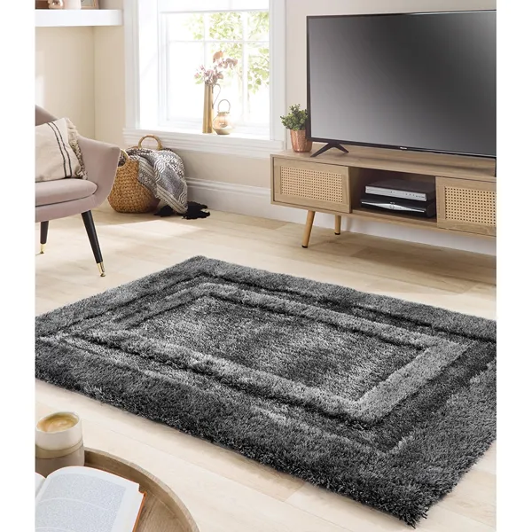 Origins Frame Charcoal Grey Plush Shaggy Rugs