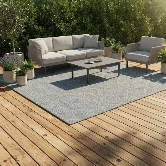 Aqua Blue Aztec Outdoor Rug