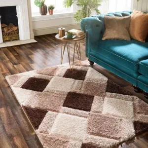 Beige 3D Geometric Shaggy Rug