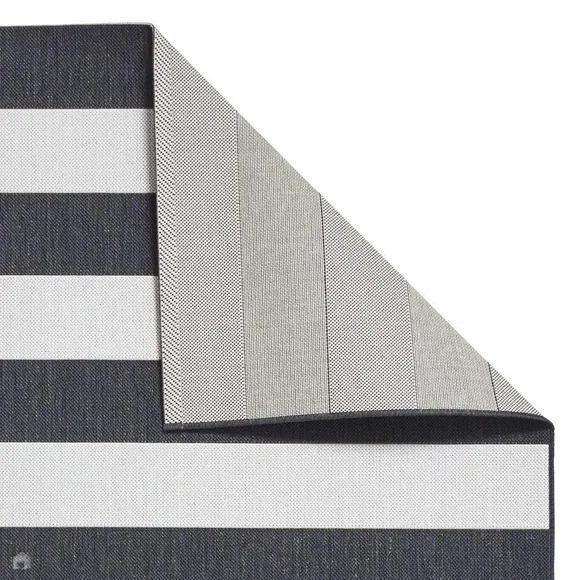 Black White Striped Weatherproof Outdoor Rug 2
