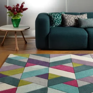 Blue Green Chevron Pattern Wool Rug