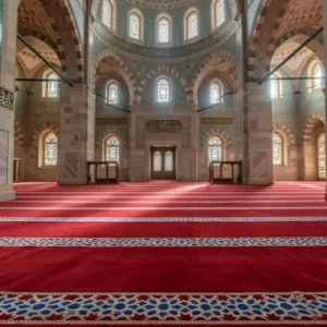 Deep Red Mosque Carpet with Saff Row Design