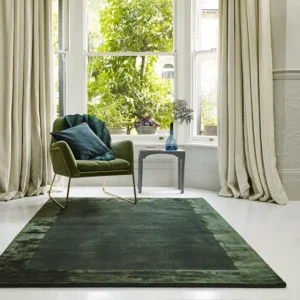 Green Plain Bordered Wool Rug
