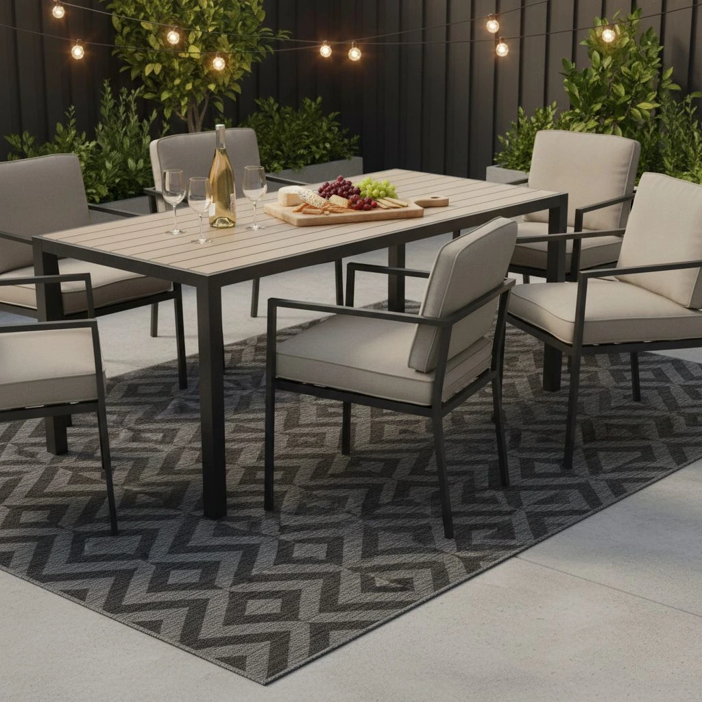 Grey Chevron Outdoor Rug