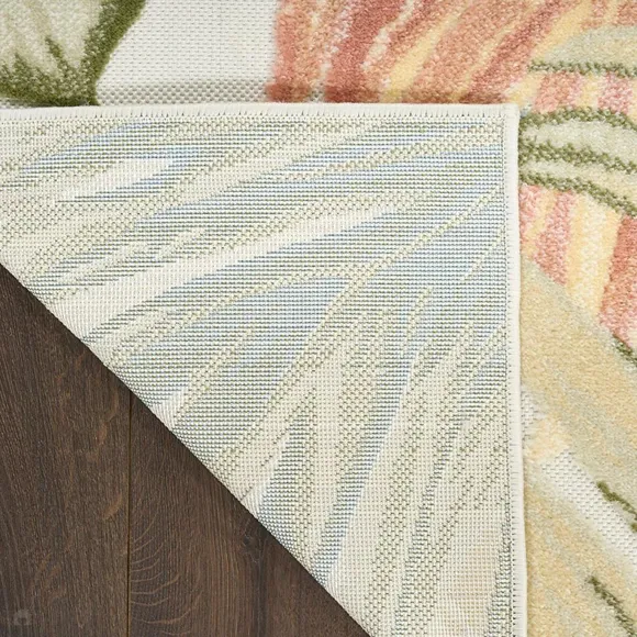 Ivory Green Botanical Floral Outdoor Rug 1