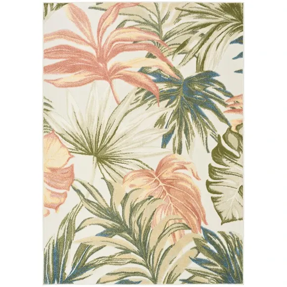 Ivory Green Botanical Floral Outdoor Rug 2