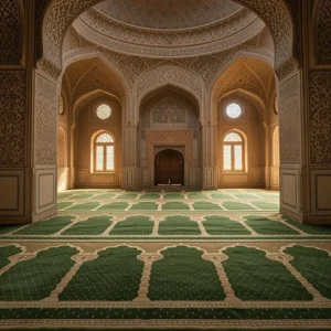 Madina Green Mosque Carpet with Arch Design