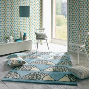 Marine Blue Spiked Pattern Wool Rug