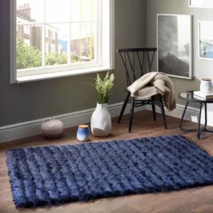 Navy Blue Carved Shaggy Rug