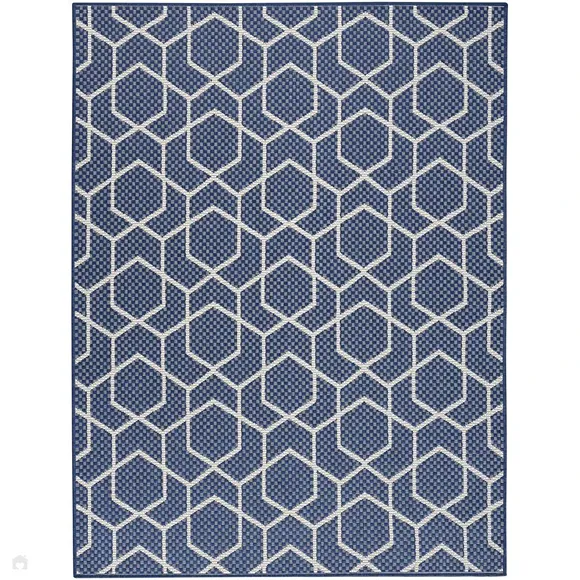 Navy Blue Geometric Weatherproof Outdoor Rug 1
