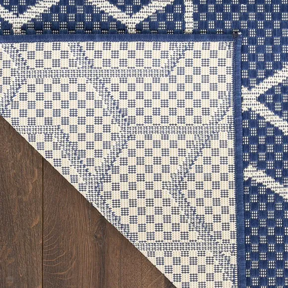 Navy Blue Geometric Weatherproof Outdoor Rug - Image 3