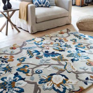 Stone Grey Botanical Leaf Wool Rug
