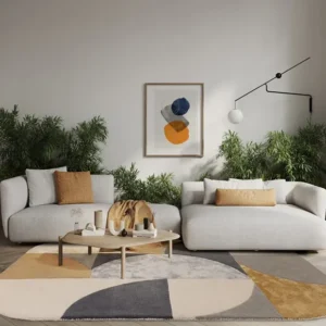 Sunset Yellow Oval Geometric Wool Rug